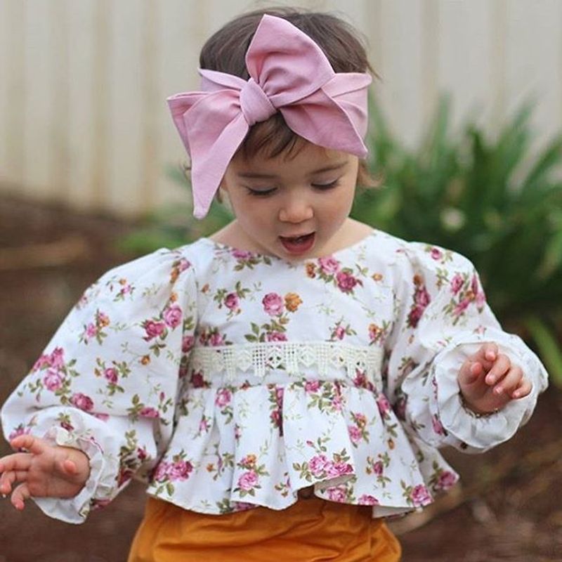 Kid's Clothing Children's Floral Round Neck Waist Top_voghion.com