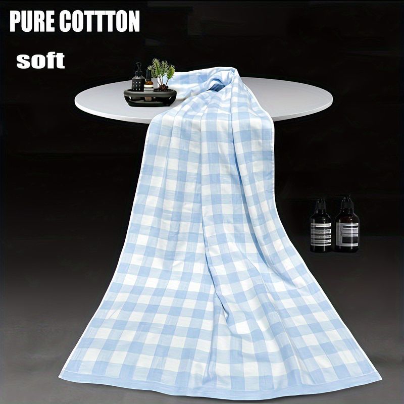 Swimming Towels Checkered Bath Towel Pure Cotton Untwisted Yarn Soft Antibacterial Double Layer Baby Standard Gauze Bath Towel Cover Blanket_voghion.com
