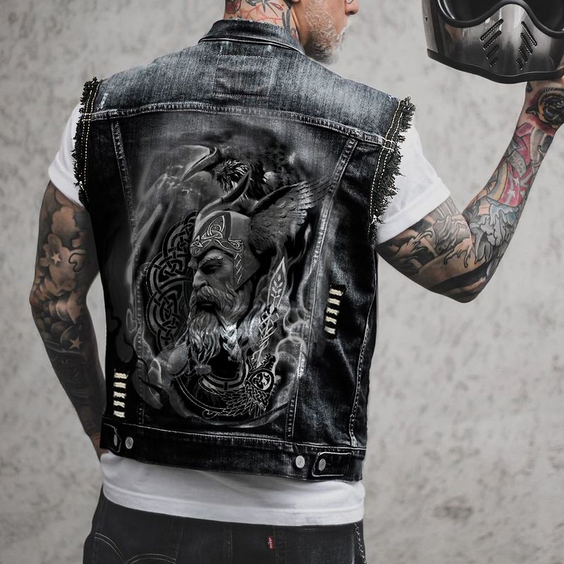 Herrenweste mit Löchern für alle Jahreszeiten, Motorrad-Jeansweste mit Aufdruck für ein Stück_voghion.com