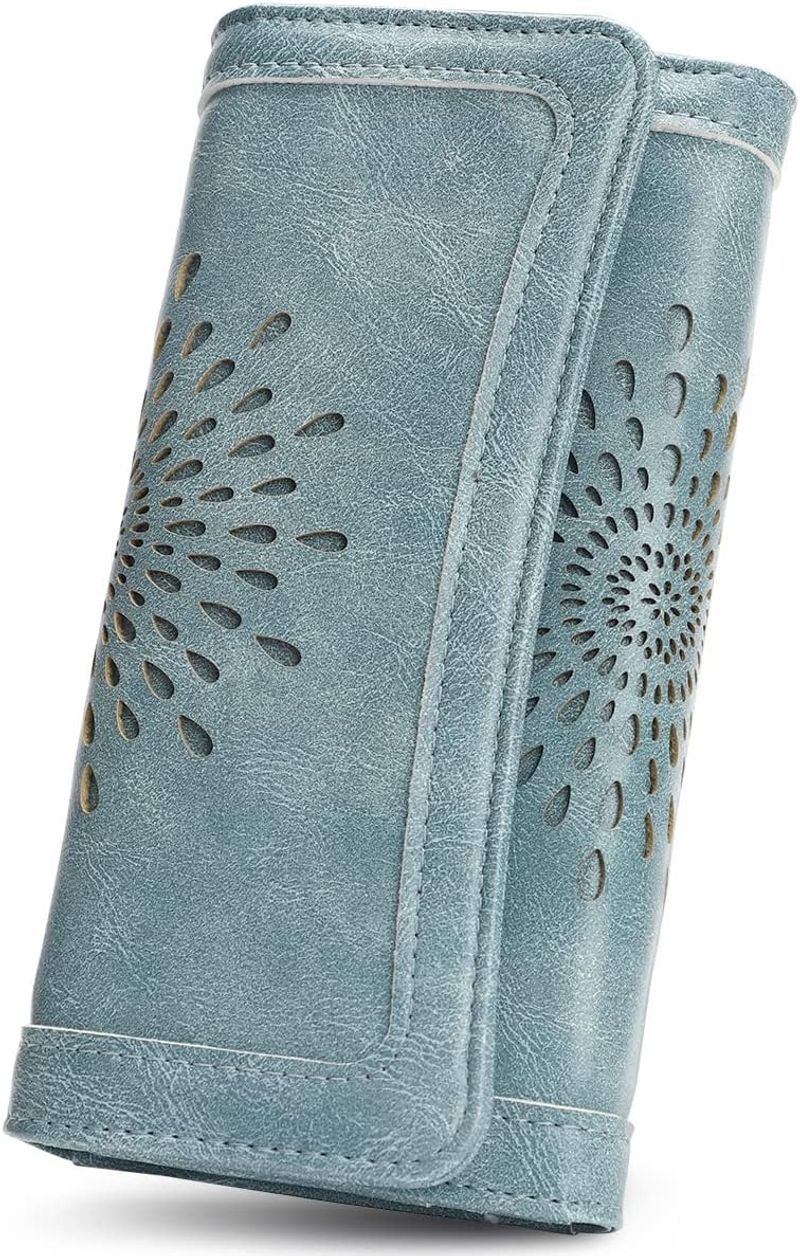 APHISON RFID Blindado Couro Portátil Longo Cartão Clipe Bolsa De Armazenamento De Telefone Carteira De Viagem Feminina Design De Girassol Oco_voghion.com
