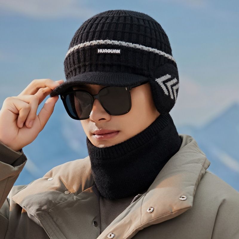 Winter fleece ear protector, knitted wool cap, thickened scarf set, outdoor cycling warm cap_voghion.com