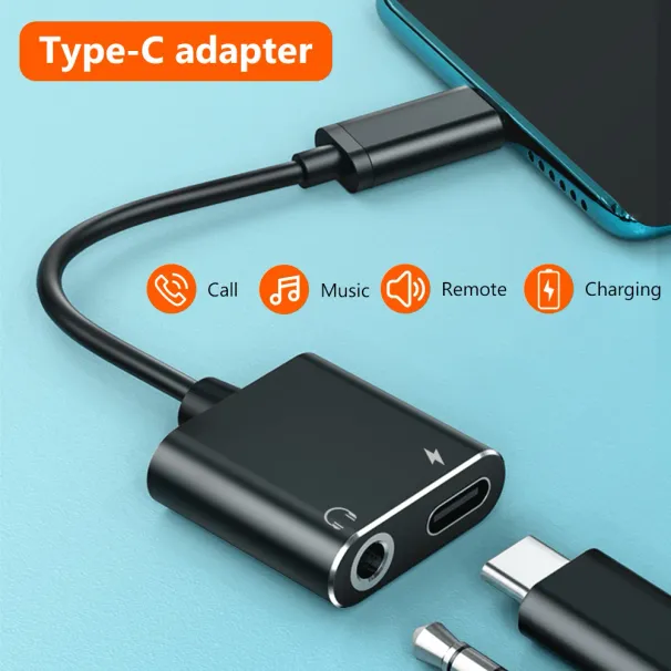 2-in-1 USB-C Type C To 3.5mm Charging Cable Splitter Headphone Female To TypeC Male Adapter Y Headphone Splitter For Andriod_voghion.com