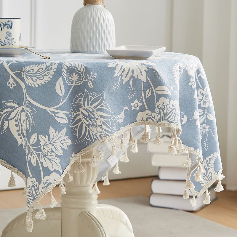Toalha de mesa floral branca - mistura de linho e algodão com bordado, à prova de poeira e resistente ao calor, para mesa de jantar, mesa de centro e mesa lateral_voghion.com