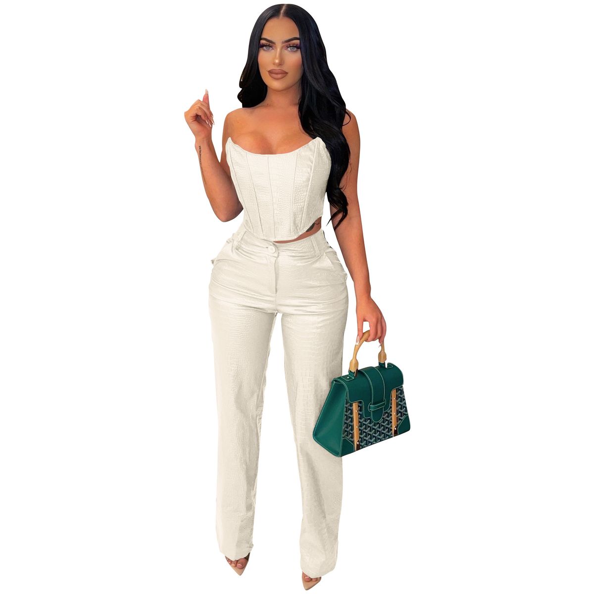 Ensemble deux pièces sexy en similicuir pour femme. Sans sac ni accessoires._voghion.com