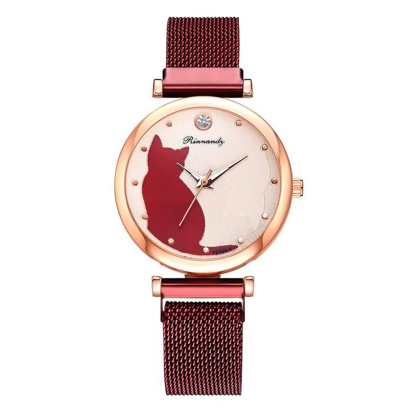Elegante Mode Damenuhr Katze Muster Studentin Faul Magnet Quarz Armbanduhr_voghion.com