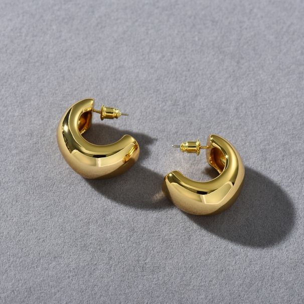 Orecchini a cerchio geometrici minimalisti a forma di C da donna, finitura liscia, borchie in argento S925, stile retrò chic, leggeri ed eleganti_voghion.com