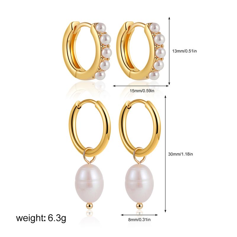 Damen-Schmuckset, modisch, verkupfert, echt vergoldet, modische Perlenohrringe, süßes, süßes Damen-Zweiteiler-Ohrringset_voghion.com