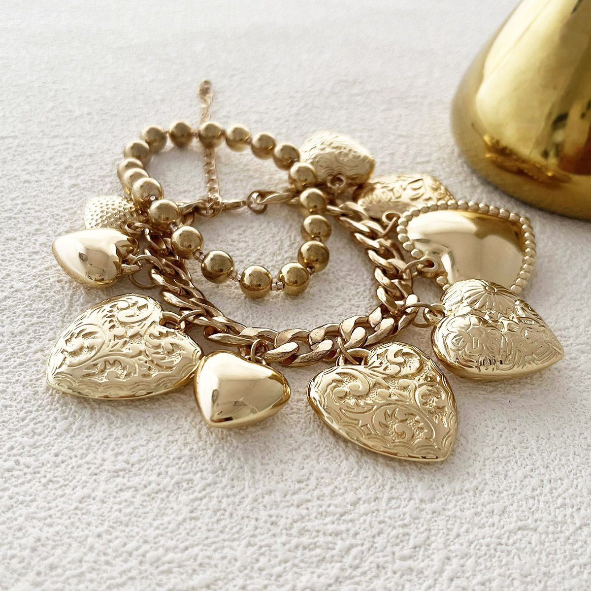 Bracciale con ciondolo a forma di cuore, stile hip-hop punk, doppio strato, versatile e alla moda, da donna_voghion.com