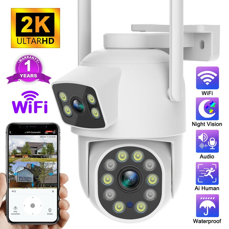 Binoculares con conexión inalámbrica para vigilancia, 360 grados, para exteriores, monitor doméstico, cámara esférica de doble pantalla HD_voghion.com