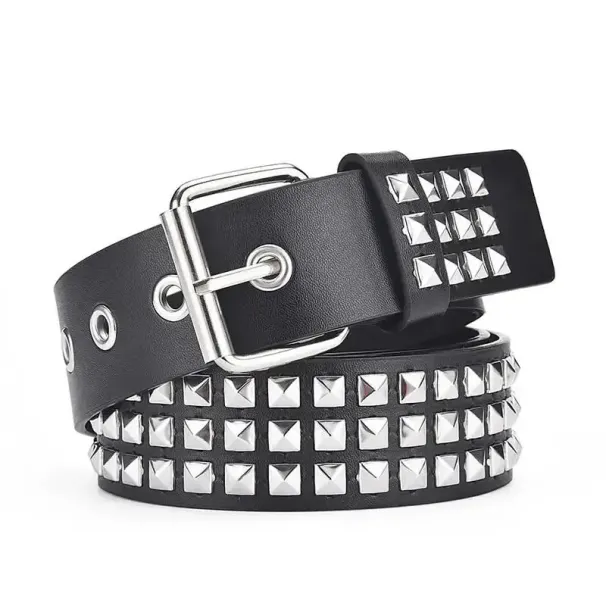 HOT Gothic PU Leather Studded Waist Belts Solid Eyelet Metal Pin Buckle Square Bead Rivet Belt Punk Jeans Decorative_voghion.com
