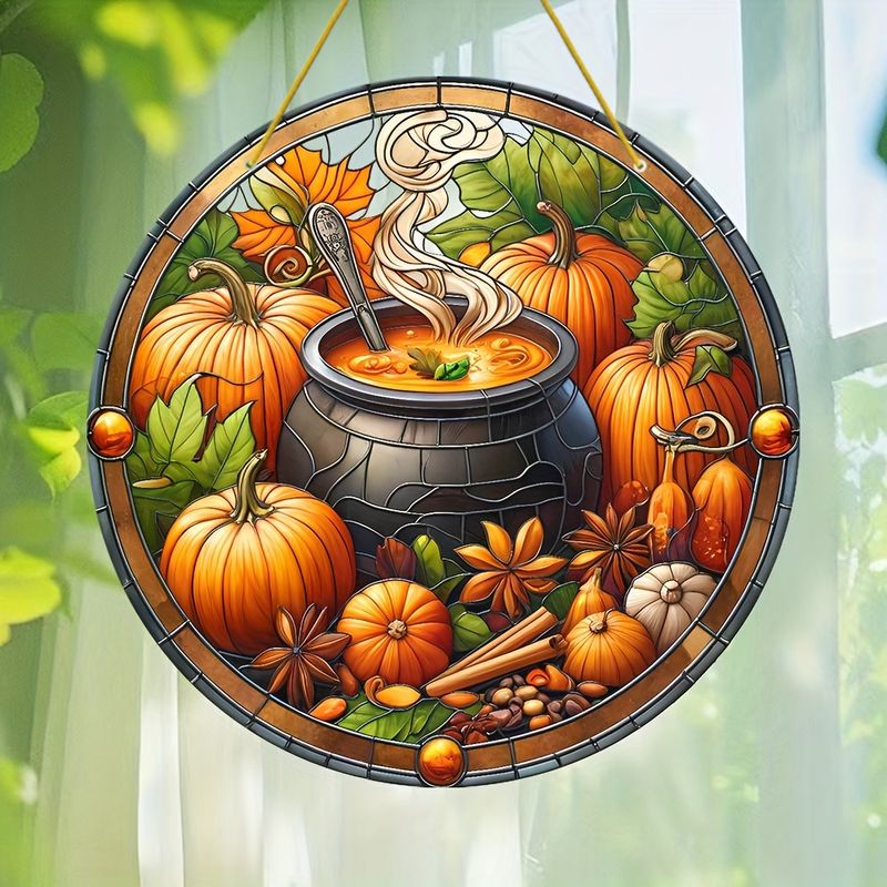 8x8in Pumpkin Soup Suncatcher - Colorful Acrylic Fall Decor For Windows & Kitchens - Farmhouse & Garden Seasonal Accent_voghion.com