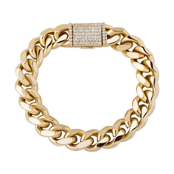 Ins New Box Jewelry Buckle Cuban Inlaid Zircon Real Gold Electroplated Hip Hop Men's Bracelet_voghion.com