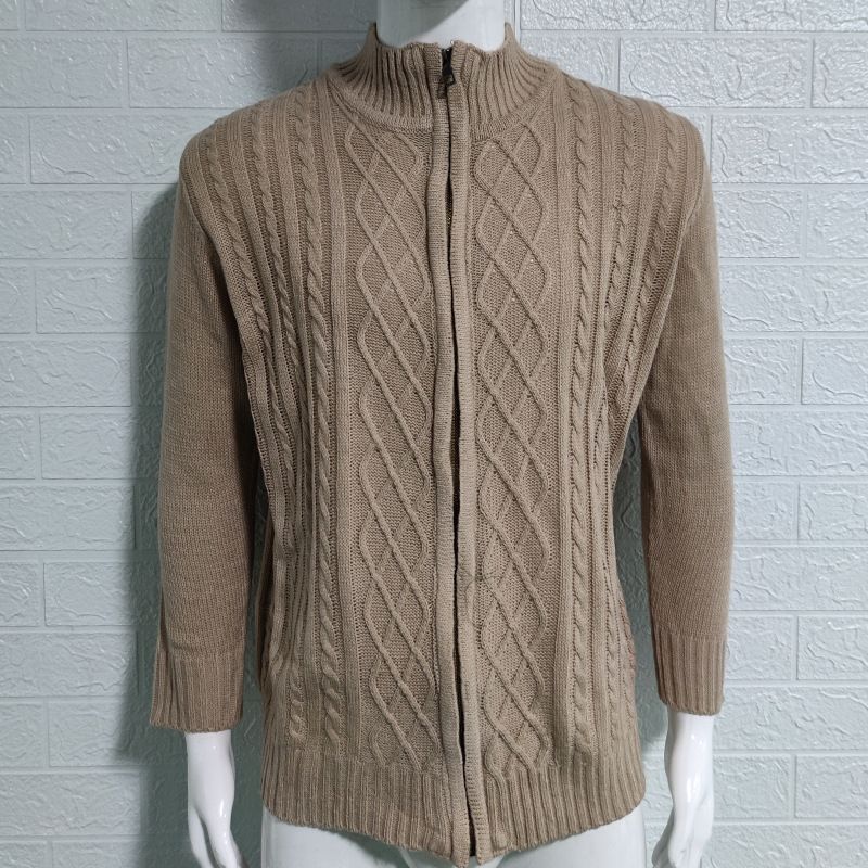 Herrenpullover Strickjacke Herbst und Winter einfarbiger Strickjackenmantel mit Stehkragen und langen Ärmeln und Reißverschluss_voghion.com
