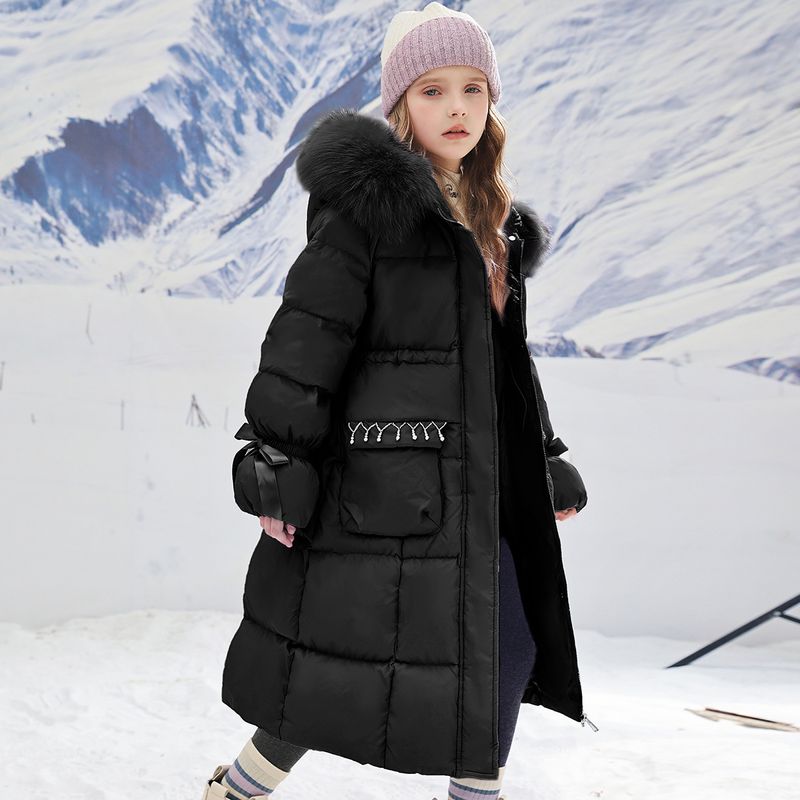 Girls' down long fur collar, jacket, winter style, medium to large size, girls' and children's thick cotton jacket_voghion.com