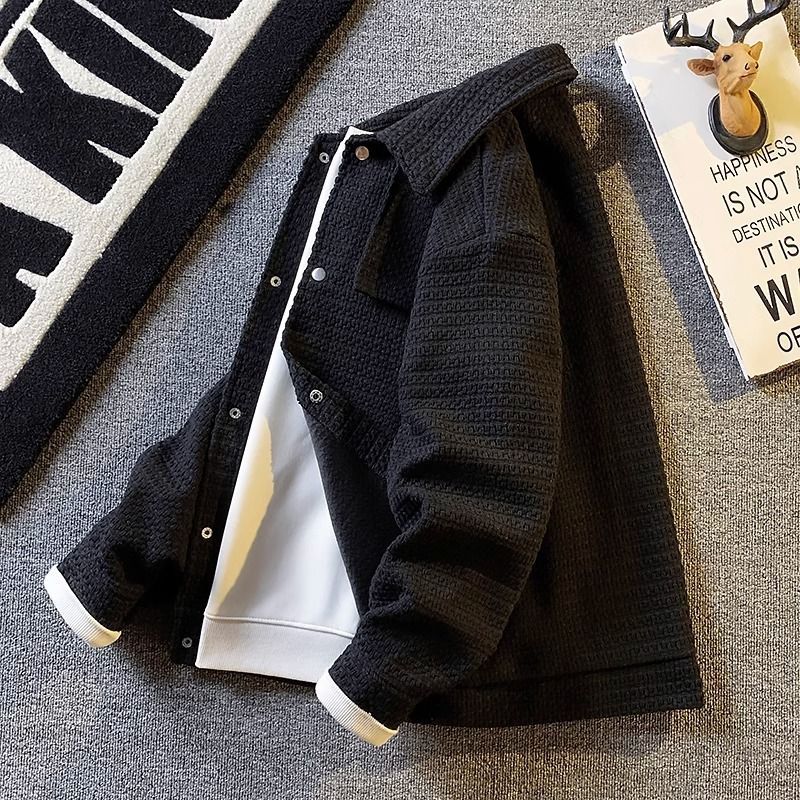 Jaqueta de malha grossa com inspiração vintage para homens - Blazer casual de corte solto com detalhes de botões, elegante e estiloso (disponível em bege e preto)_voghion.com