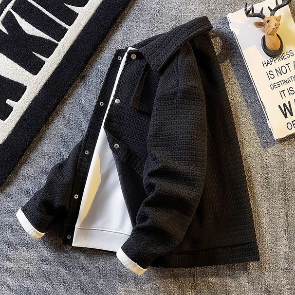 Jaqueta de malha grossa com inspiração vintage para homens - Blazer casual de corte solto com detalhes de botões, elegante e estiloso (disponível em bege e preto)_voghion.com