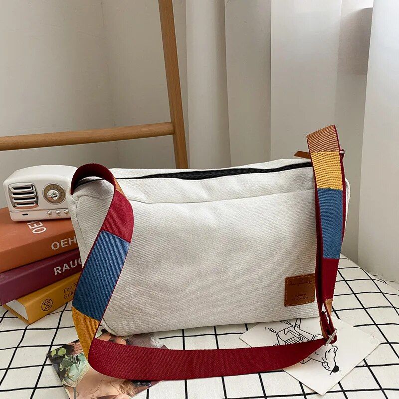 Nouveau sac à bandoulière en toile grande capacité femmes sac de messager femme sacs à bandoulière sangles colorées rétro sac à main pour étudiant_voghion.com