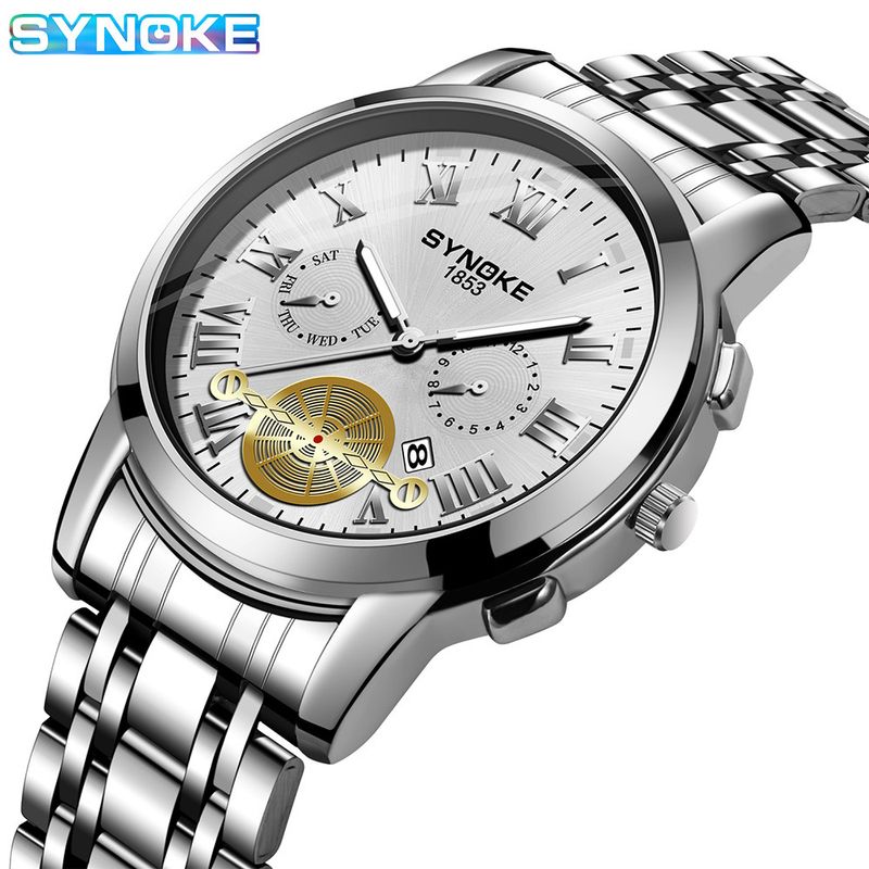 SYNOKE Fashion Watch Men's Calendar Steel Band Alloy Watch Hot Selling Business Quartz Watch Non-Mechanical_voghion.com