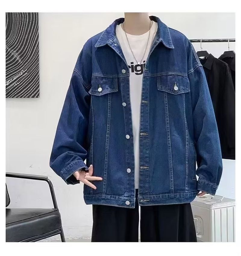 ​​"Übergroße Jeansjacke für Herren – Hong Kong Streetwear-inspirierter Relaxed Fit (Hell-/Dunkelblau/Schwarz, M-3XL)"​​_voghion.com
