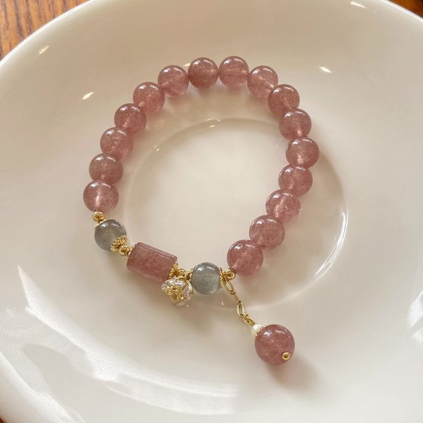 Natürliches Erdbeerkristall-Rosa-Kristallarmband für Frauen, Ins-Nischendesign, Studentin, Freundinnen, Armband, leichter Luxus, Handschmuck_voghion.com