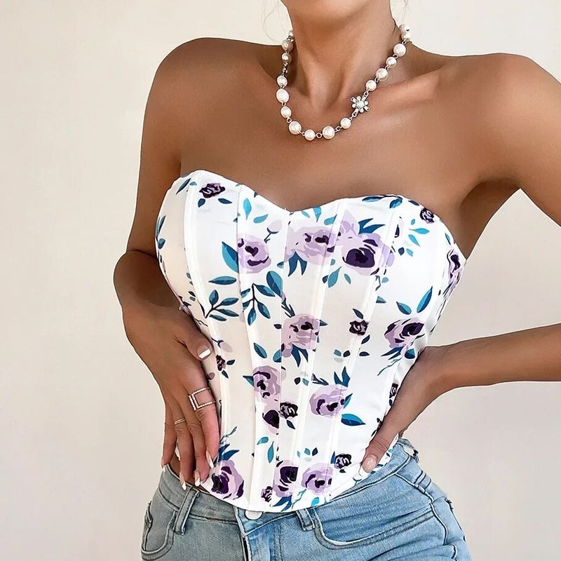 Corset Moulant Sexy cu Dos Ouvert, Haut Court à Poitrine Ronde, în Arête de Poisson Diamant, Sans Bretelles Initiées_voghion.com