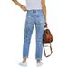 Jeans da donna con nappe consumate e lavate, pantaloni in denim con piedini elastici in altezza_voghion.com