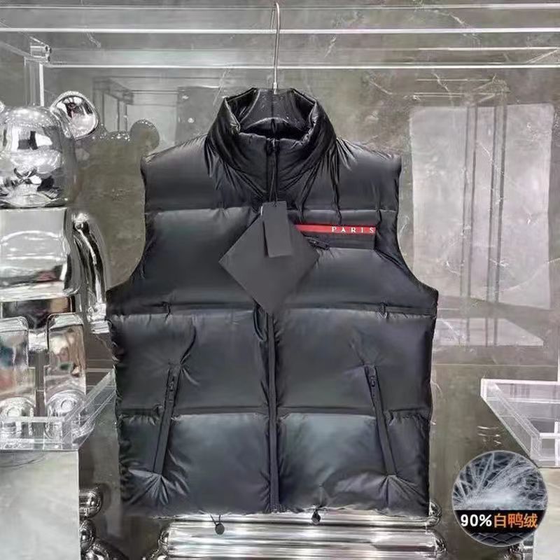 2023 Toamna și iarna Noua modă pentru bărbați Brand Down Red Label Luxos cu guler înalt, fără mâneci, alb, cu puf de rață_voghion.com