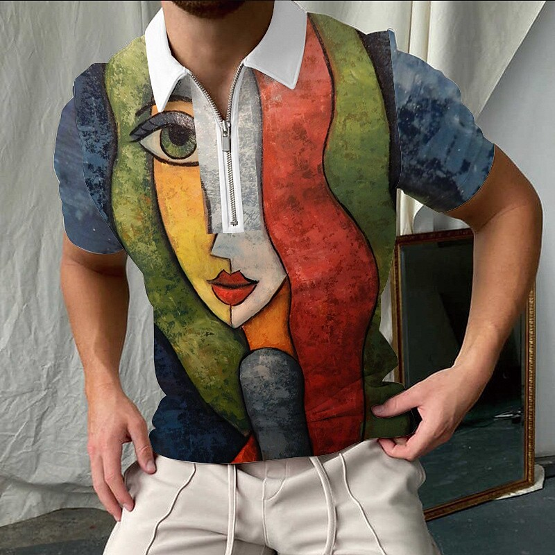 Men's Lapel Pullover T-Shirt 3D Letter Print Men's Casual Athleisure Polo Shirt Short Sleeve Top Shirt_voghion.com