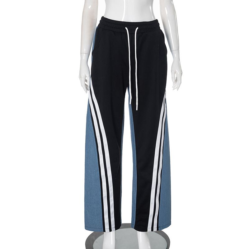 Women's Clothing fashion trend contrast color stripes stitching loose wide leg leisure_voghion.com