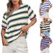Casual Striped Short Sleeve T-Shirt For Men & Women – Comfortable Cotton Blend, Loose Fit, Color Block Design_voghion.com