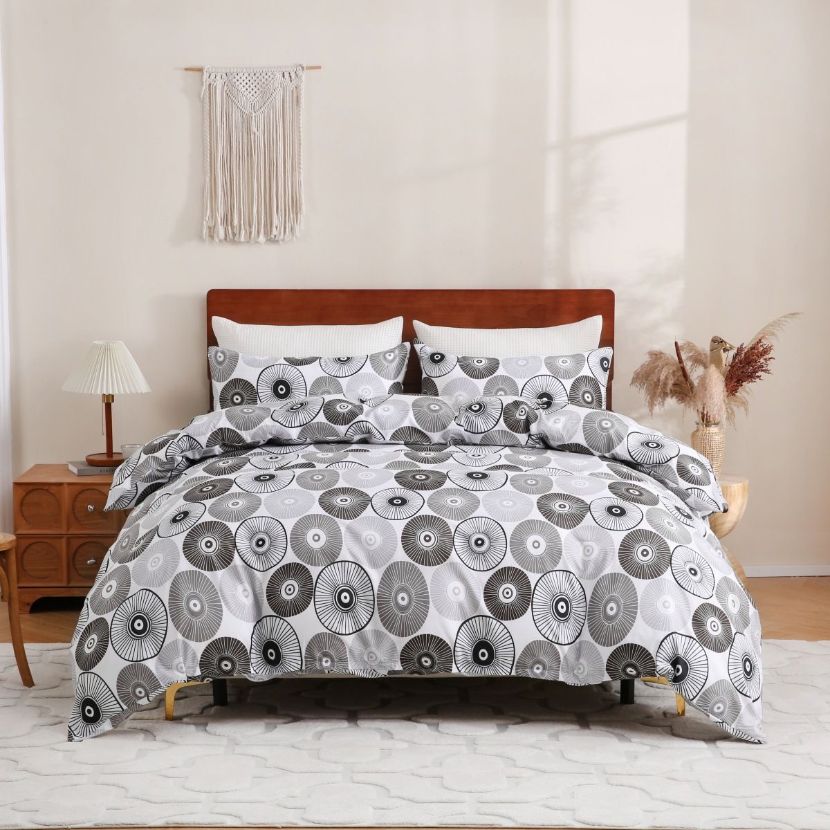 Abstract Disc Art Duvet Cover Set - 3-Piece Modern Geometric Bedding (Hypoallergenic Contemporary Artistic Statement Retro-Futuristic Aesthetic)_voghion.com