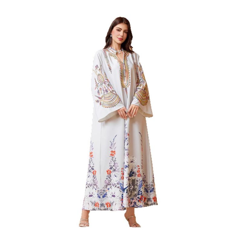 NC22 Nouveaux vêtements pour femmes musulmanes Kaftan Corde Broderie Dubaï Voyage Robe Décontractée Abayas_voghion.com