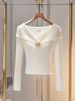 Women's Clothing Sweater Temperament Age Reducing Unique Super Good Looking Inner Wear Small White Top_voghion.com