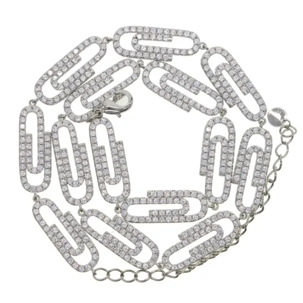 Catene 2022 Gioielli di moda per donna e uomo di alta qualità Micro Pave Sparkling Bling Zirconia cubica Cz Spilla di sicurezza Fermaglio per carta_voghion.com