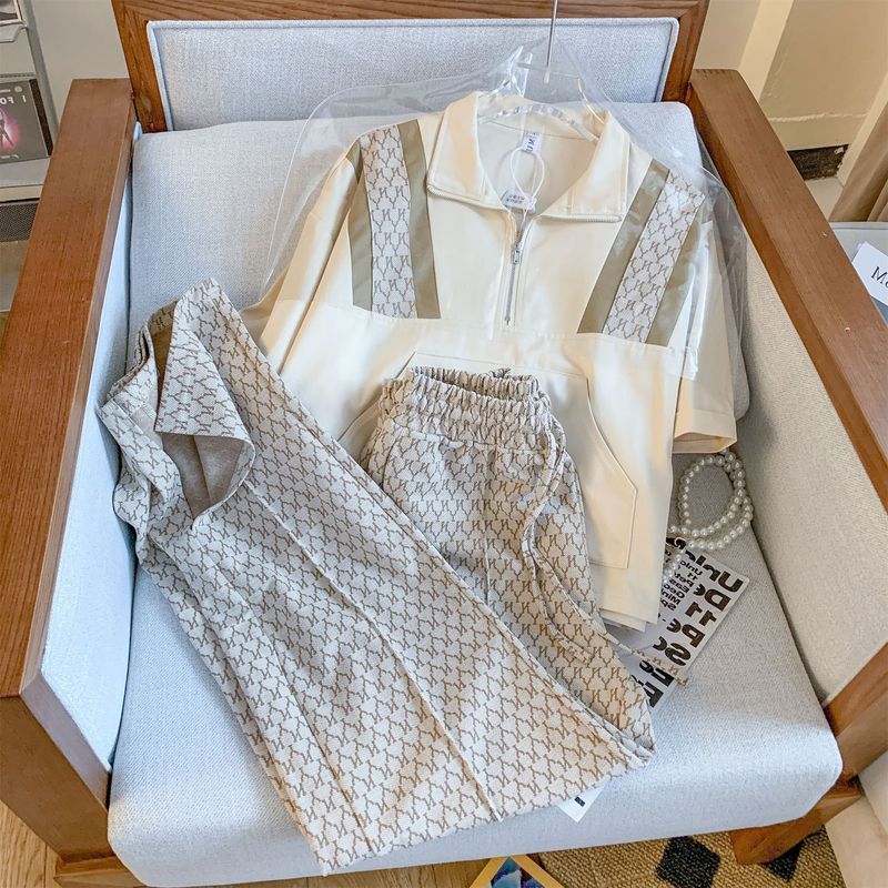 Women's Clothing high-end sense of fashion wide-leg pants sports style two-piece suit_voghion.com