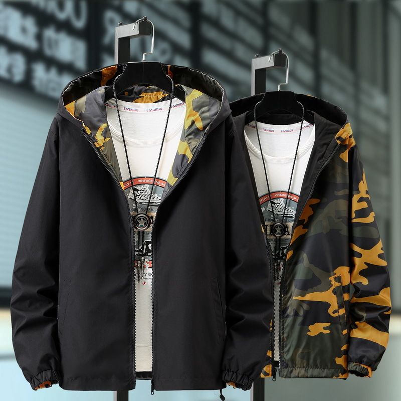Autumn camouflage double-sided jacket for men new spring and autumn trendy work jacket student loose boys' coat_voghion.com