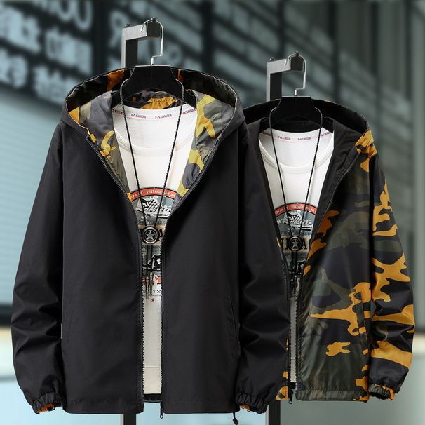 Autumn camouflage double-sided jacket for men new spring and autumn trendy work jacket student loose boys' coat_voghion.com