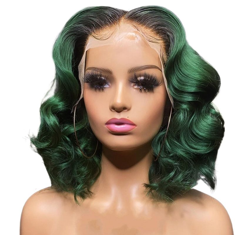 Pelucas de cabello humano Shumeida Ombre color verde 4x4 con frente de encaje, densidad del 150 %, cabello Remy brasileño, pelucas bob cortas con cabello de bebé_voghion.com