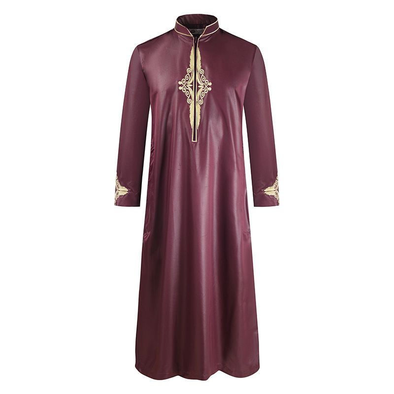 Man's clothing Muslim long sleeve long robe printed long sleeve standing collar robe_voghion.com