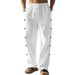 Men's Cotton Linen Autumn Drawstring Elastic Waist Side Buckle Solid Color Breathable Comfortable Casual Pants_voghion.com