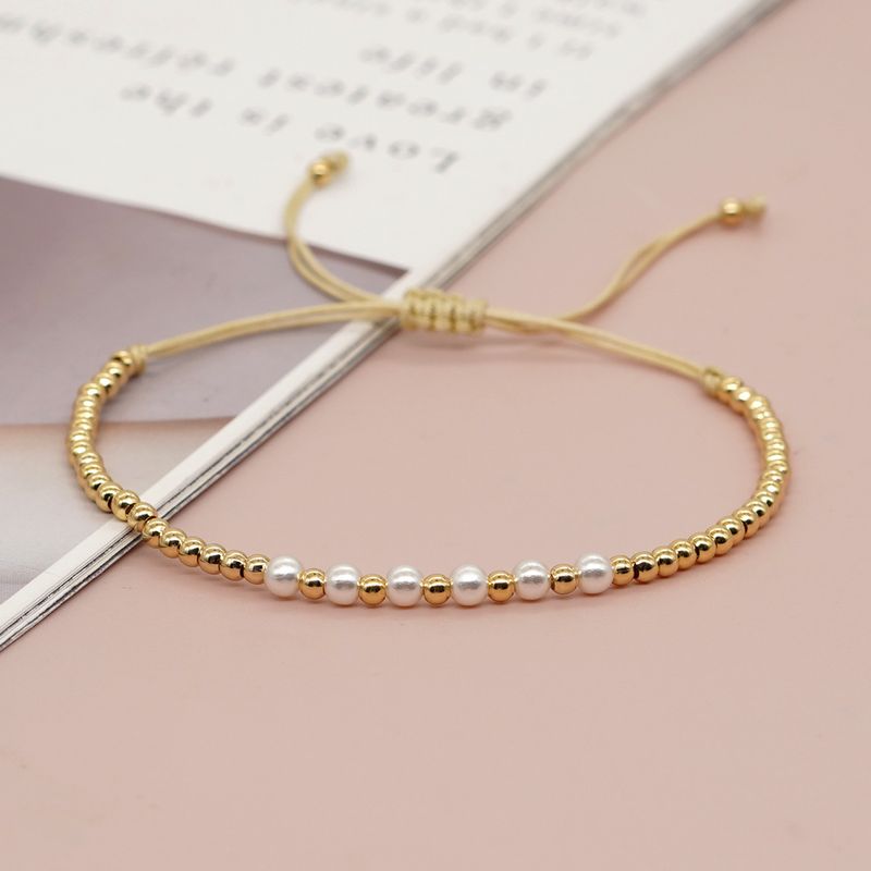 Braccialetto di perline dorate con perle di colore perlato, semplice e leggero, per gioielli di moda da donna._voghion.com