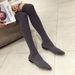 Trendy Winter Flat Long Knitted Wool Women's Shoes Socks Pointed Toe Elastic Chunky Heel Martin Boots_voghion.com