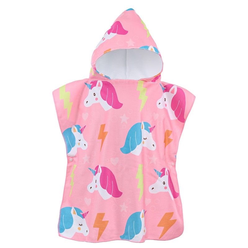 Kids Hooded Bathrobe Towel - Cute Cartoon Print Microfiber Beach & Swim Poncho (Ultra Absorbent, Quick-Dry, Soft & Cozy, Unisex, 30x60 Inches)​_voghion.com