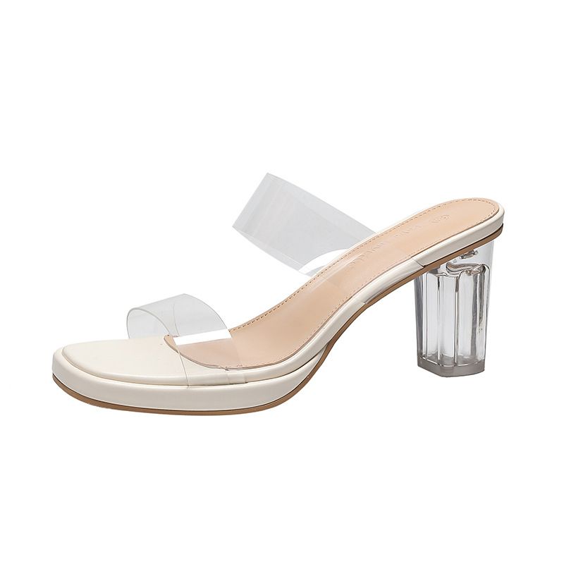 Transparent High-heeled Shoes Female 2025 Summer New Waterproof Taiwan A Word With High-heeled Slippers Thick Heel Sandals Female Models_voghion.com