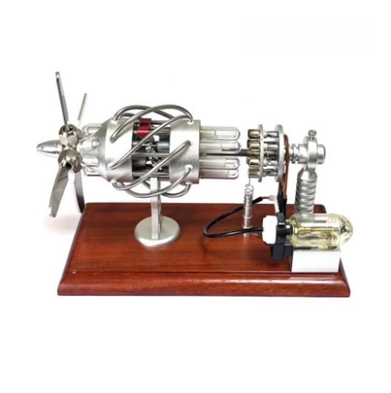 Modelo de motor Stirling de 16 cilindros com placa oscilante e função de iluminação, enfeite de mesa para presente_voghion.com