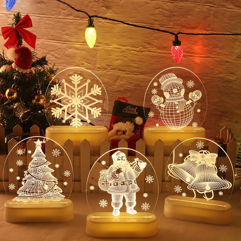3D LED Christmas Night Light Decorations - Santa, Snowman, Reindeer, Tree, Bell, Snowflake & House Shapes For Holiday Home Decor_voghion.com