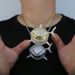 Ciondolo squalo hip-hop delle stesse dimensioni con collana a catena cubana in zirconi incastonati di diamanti, gioielli in oro e argento_voghion.com