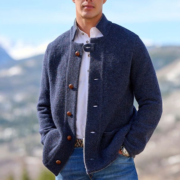 Sobretudo masculino slim fit longo - Sobretudo trench coat de inverno em azul-marinho, laranja e verde (P-XXG)_voghion.com