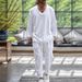 Men's Clothingautumn casual solid color V neck pullover short sleeved drawstring pocket design tapered trousers suit_voghion.com