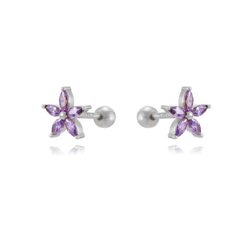 1 paio di eleganti orecchini a bottone in ottone con zircone e intarsio floreale_voghion.com